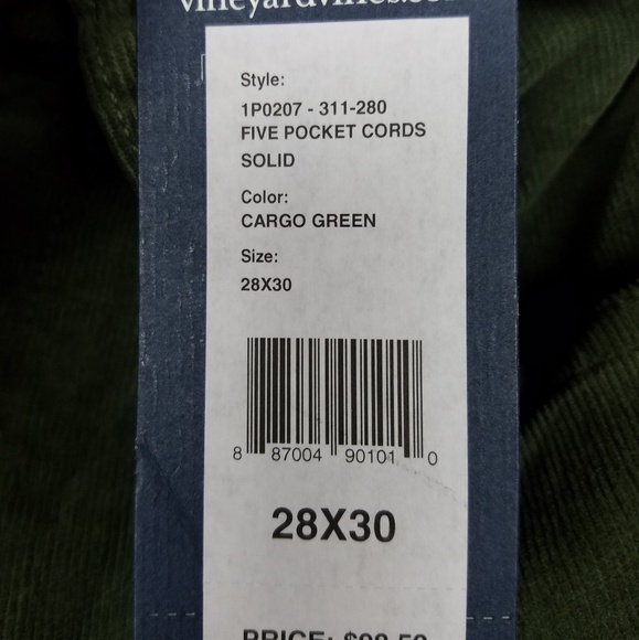 NWT Vineyard vines corduroy green cargo pant 28/30 - Picture 6 of 7
